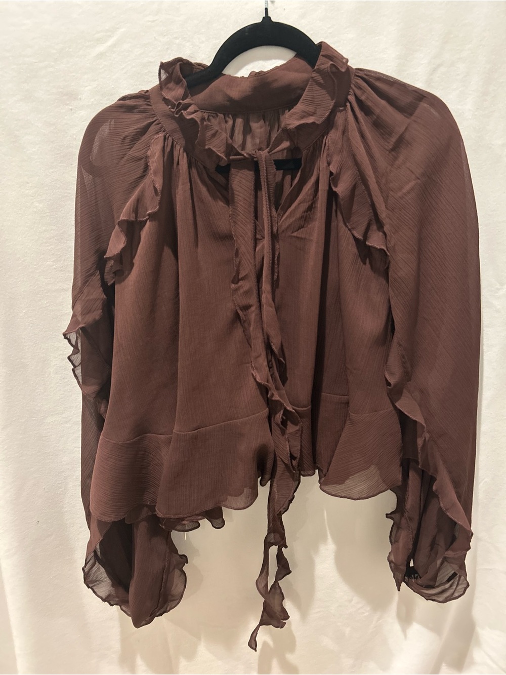 Commense Brown Tiered Ruffle Chiffon Mini Dress with Liner and Overlay Cape - Picture 6 of 12